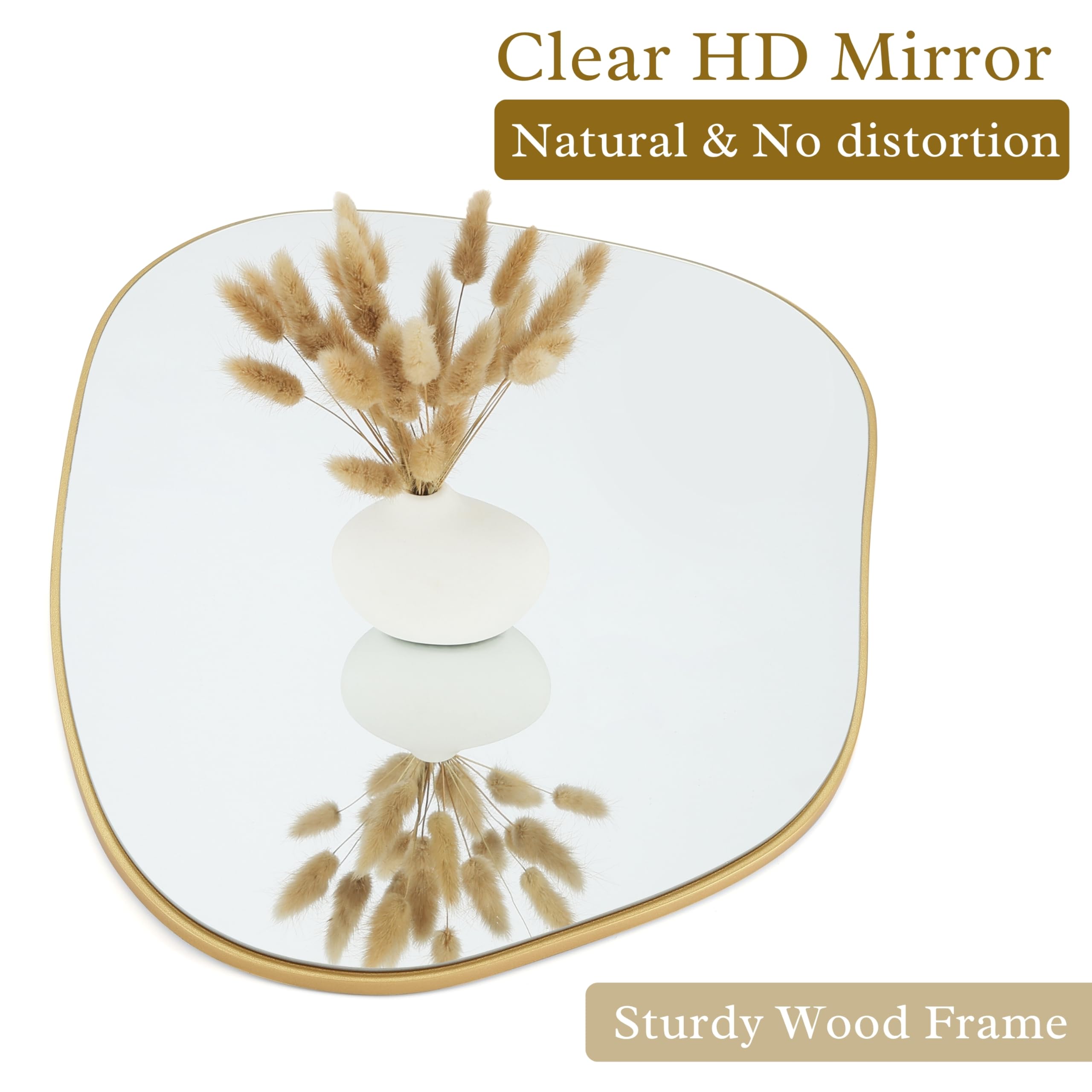 PERFNIQUE irregular wall mirror 32x24 gold bedroom decor brightens the room.