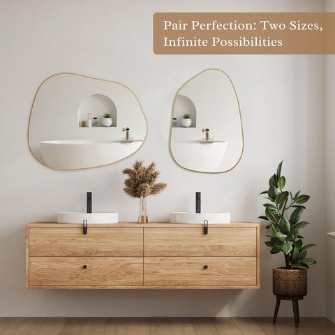 PERFNIQUE irregular wall mirror 32x24 gold entryway setup welcomes guests.