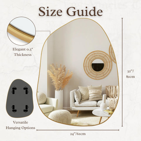PERFNIQUE irregular wall mirror 32x24 gold living room centerpiece boosts space perception.
