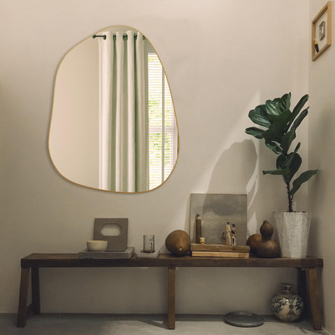 PERFNIQUE irregular wall mirror 32x24 gold wall hanging offers flexible layout.