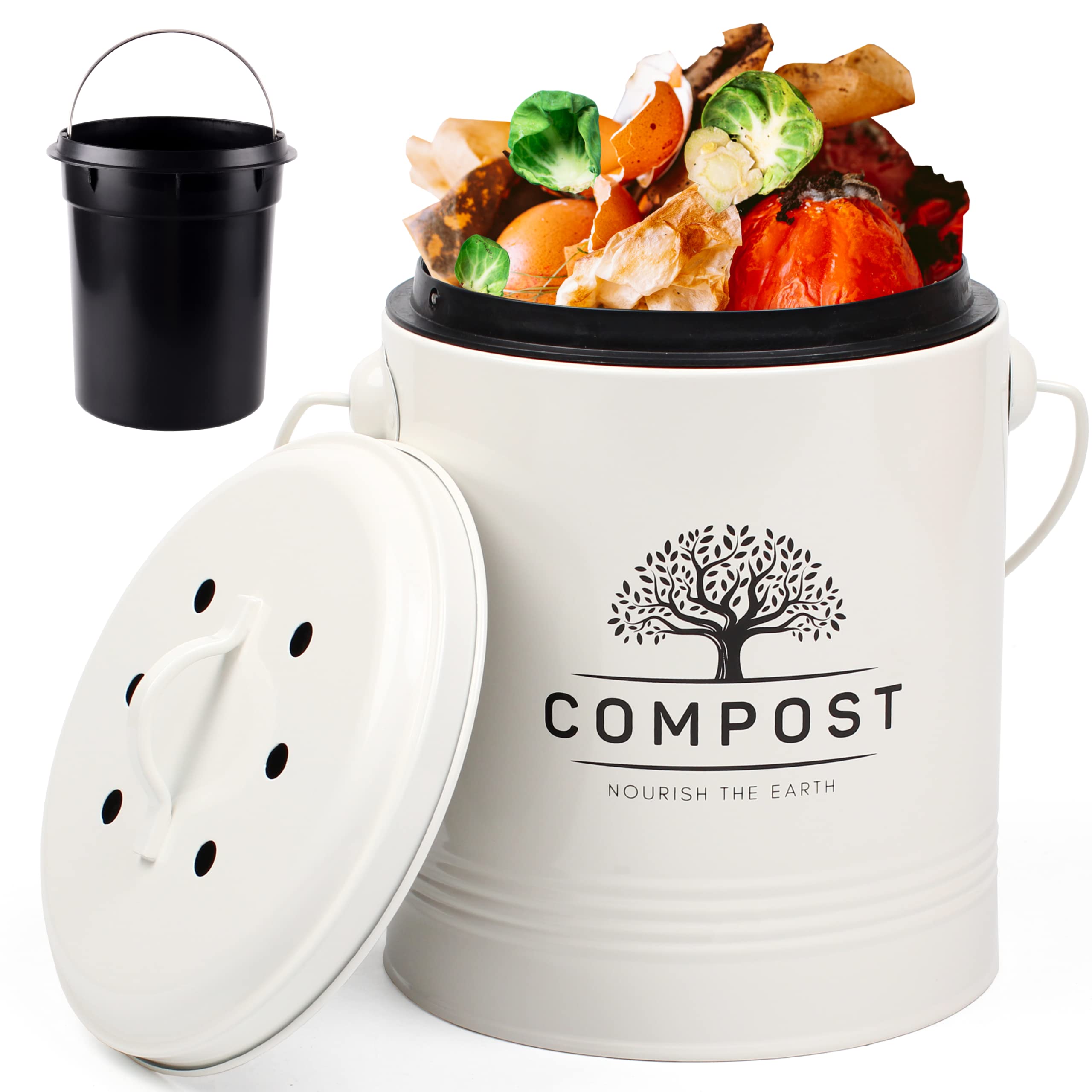 PERFNIQUE kitchen compost bin with lid keeps counter odor-free.