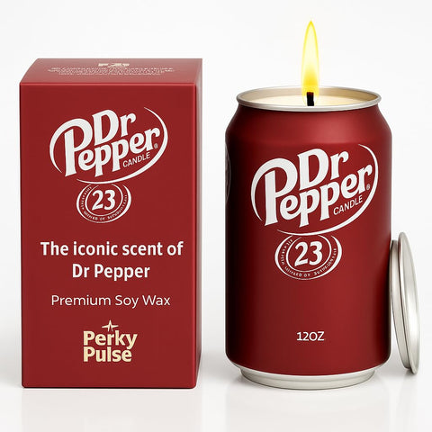 Perky Pulse Dr Pepper Candle close-up replica can for prank gifts