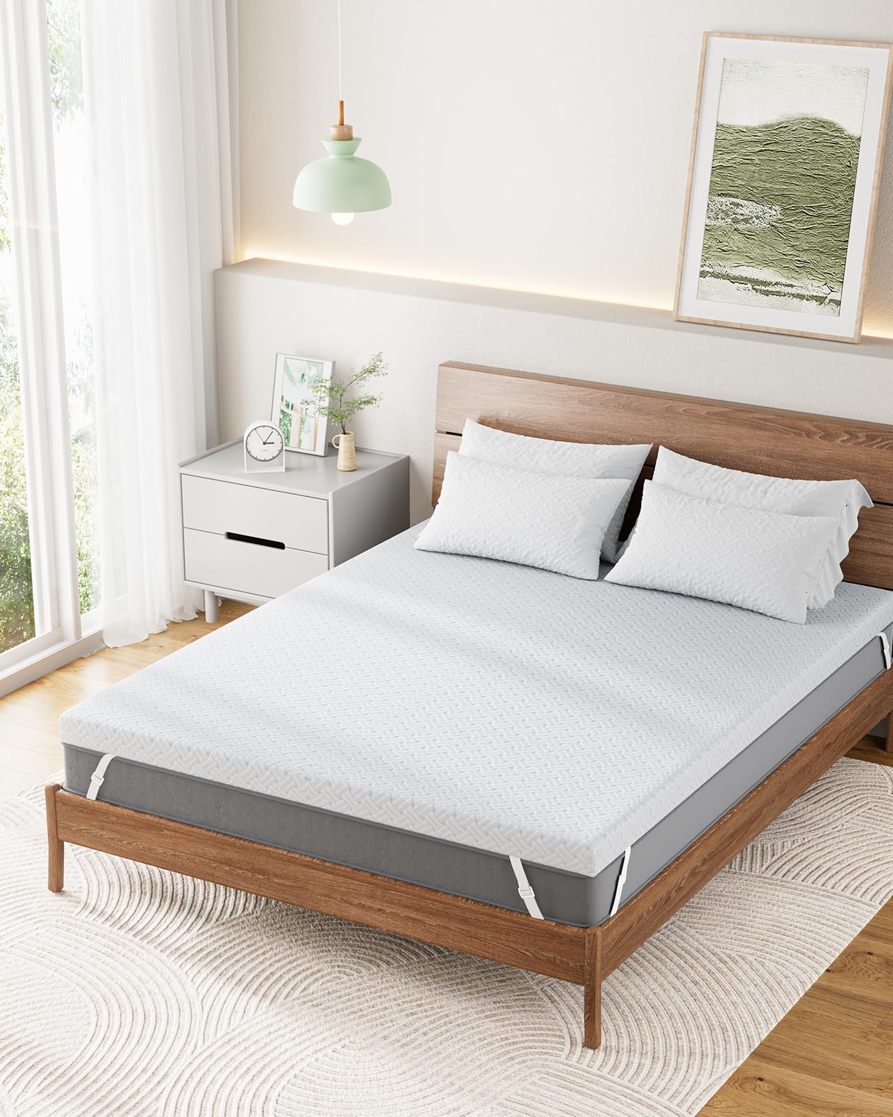 PERLECARE expanded topper on bed after unpacking, ready for use.