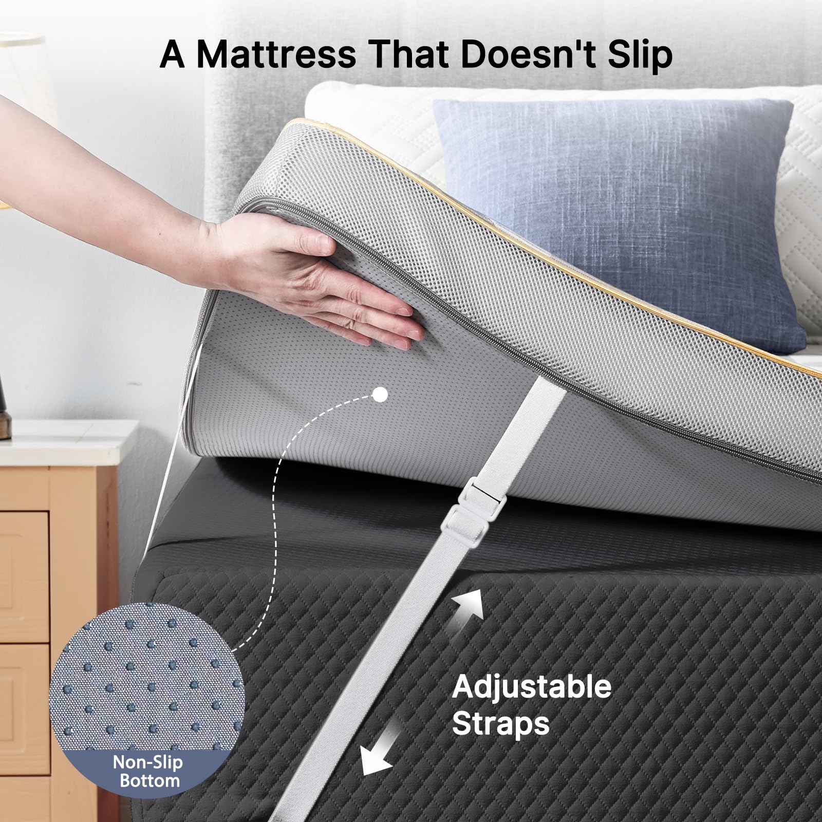 PERLECARE four corner straps keep topper in place