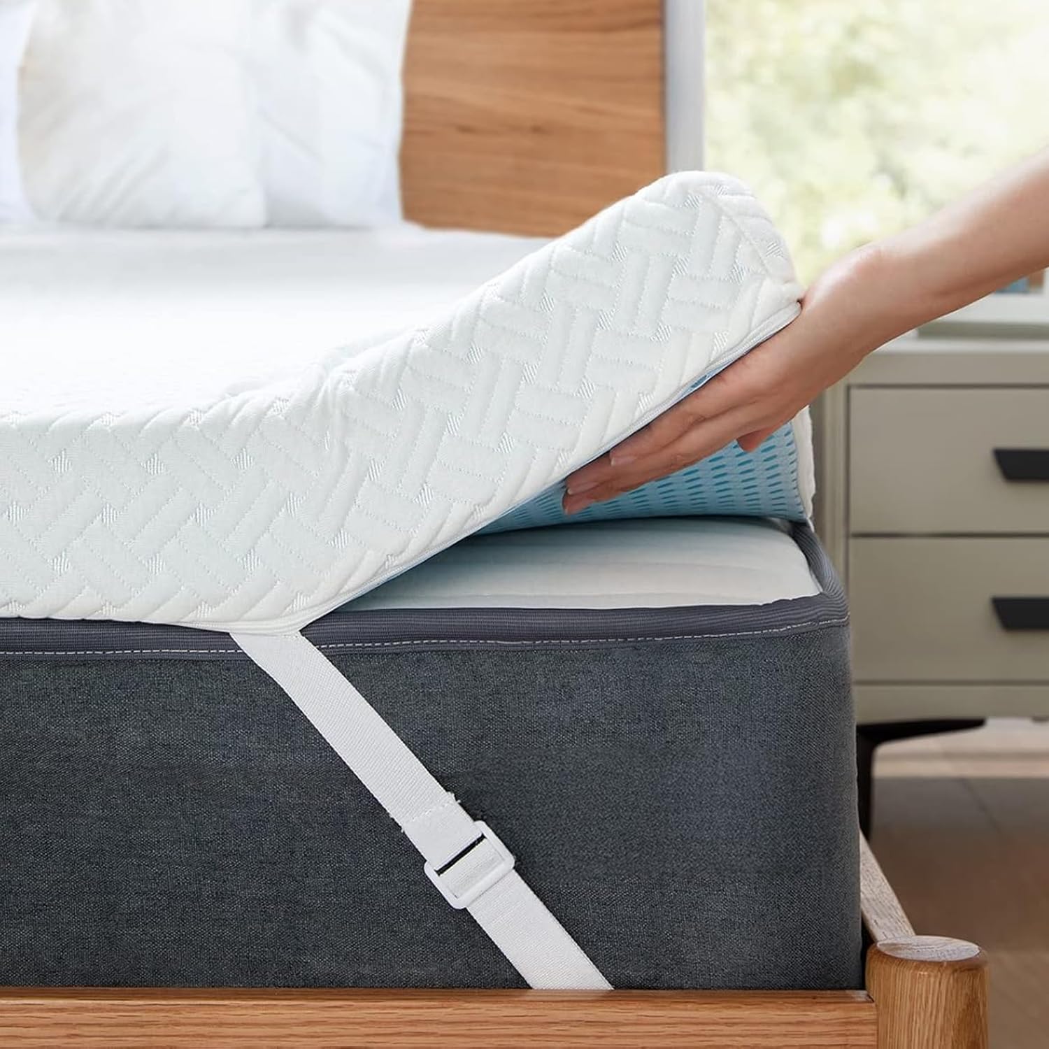 PERLECARE full-size topper on a bed for a cooler, more comfortable sleep surface.