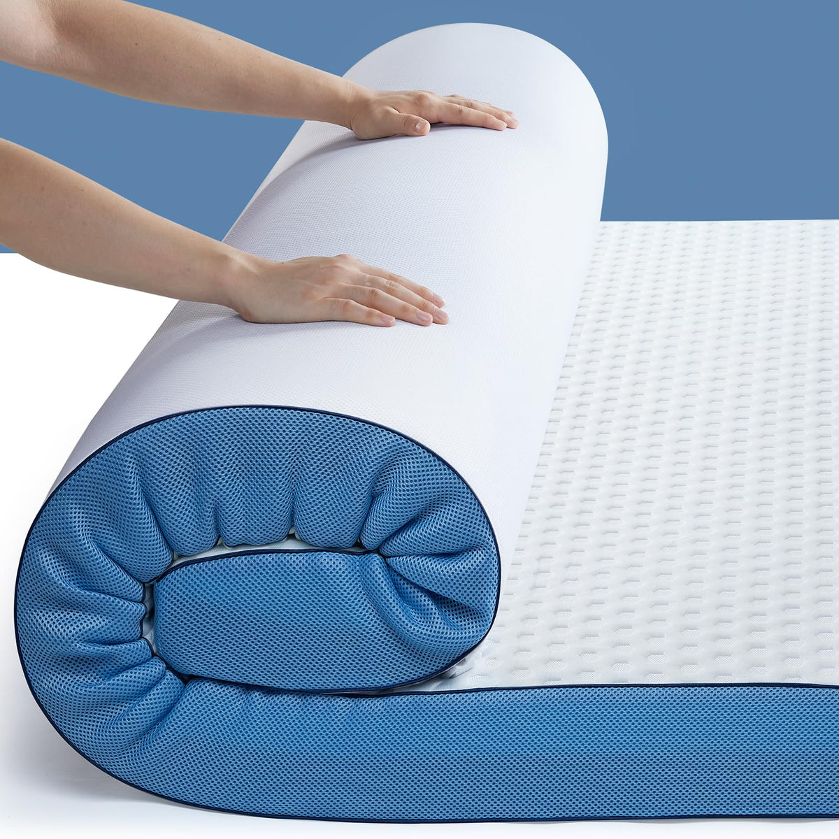 PERLECARE king-size topper on bed with cooling gel memory foam surface for comfort.