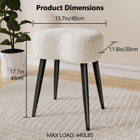 Permory Teddy Velvet Vanity Stool side view, sturdy metal legs provide reliable support.