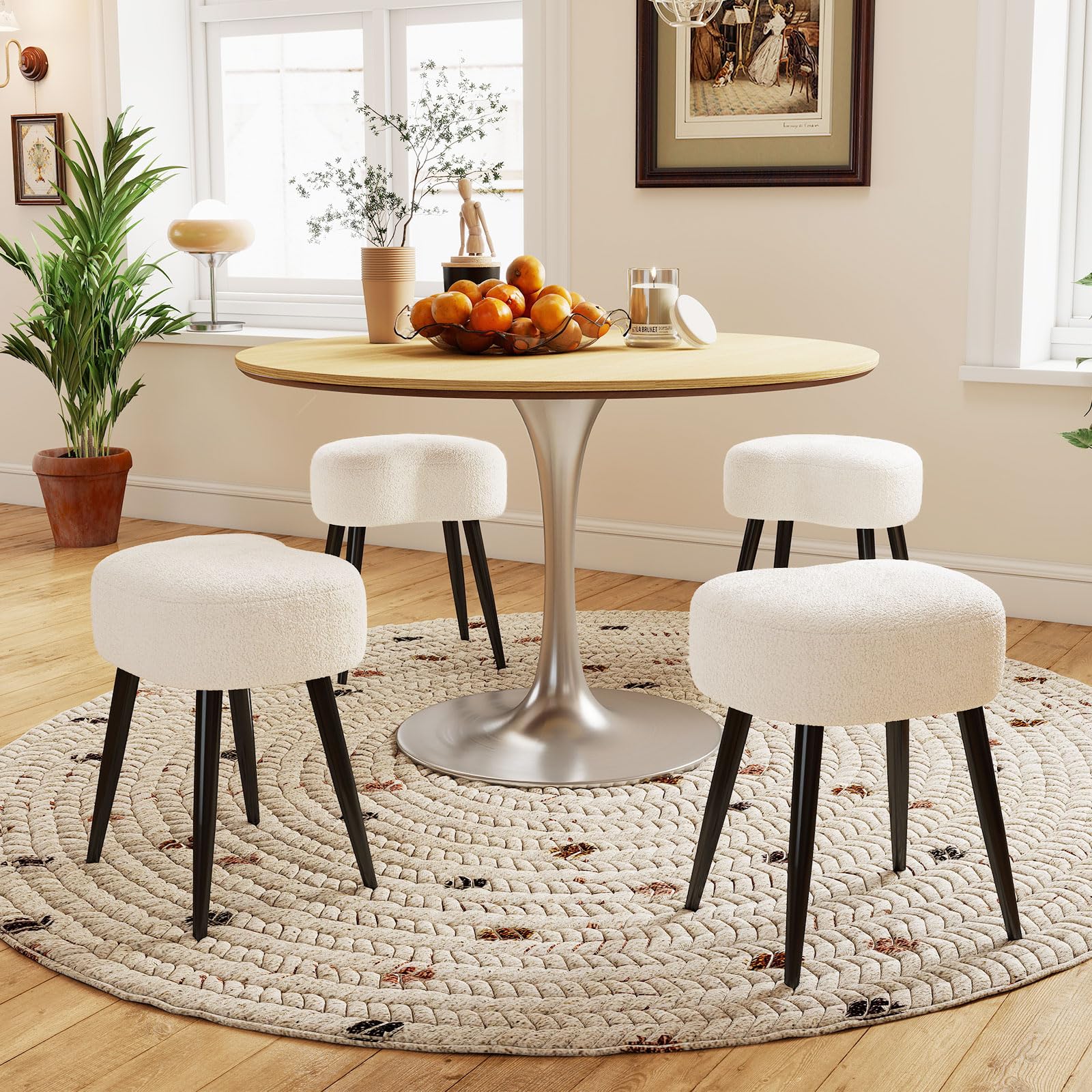 Permory Teddy Velvet Vanity Stool velvet texture close-up, warm white finish.
