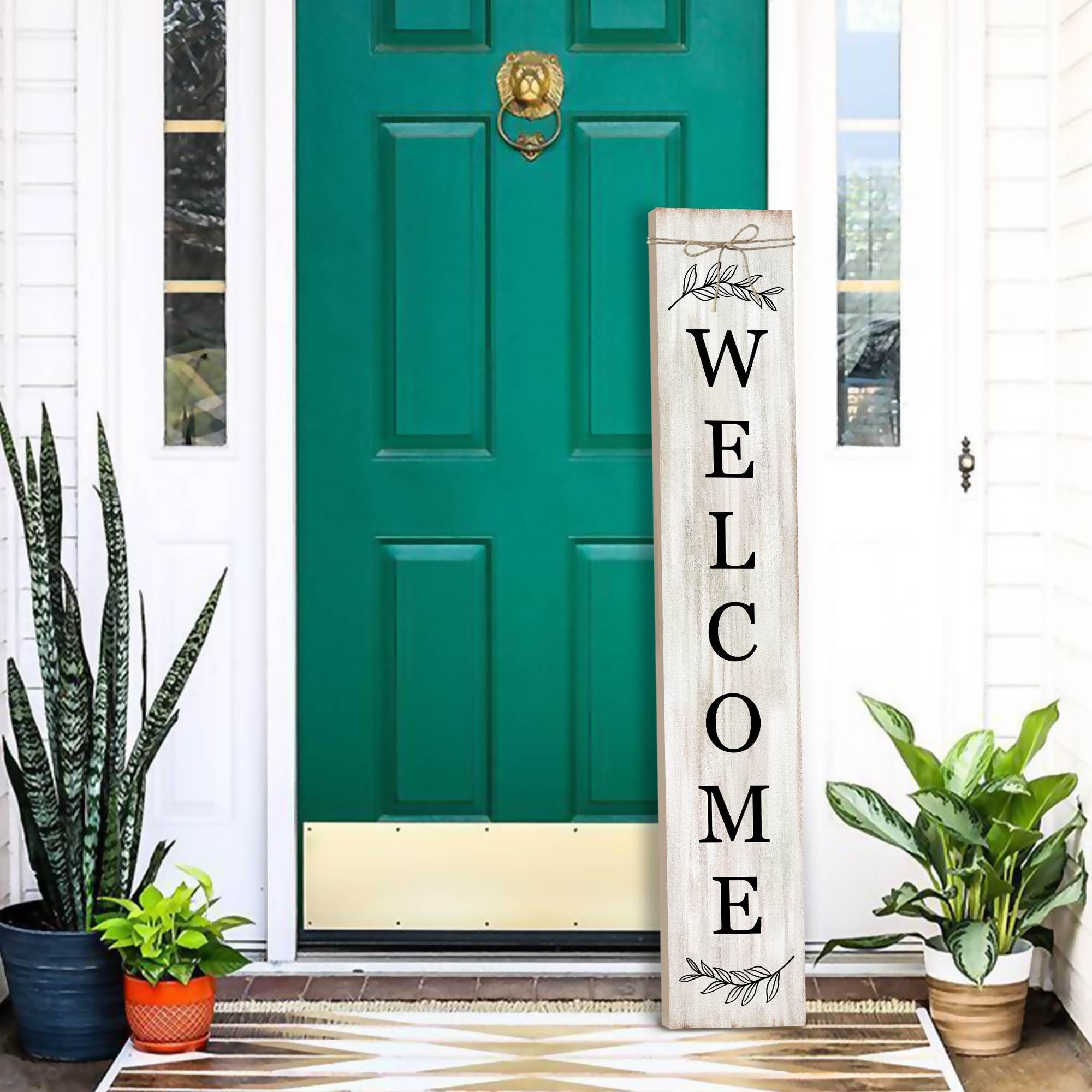 PEROUU wooden leaves detail on welcome sign adds farmhouse charm.