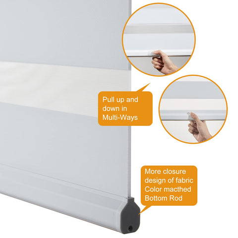 Persilux cordless zebra blinds demonstrate safe, cord-free operation.