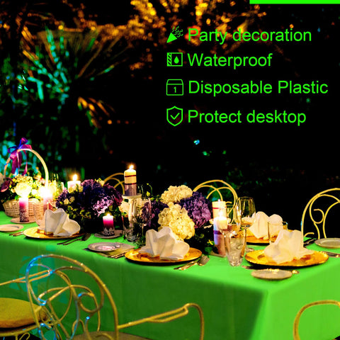 Peryiter neon dark purple tablecloth adds bold decor.