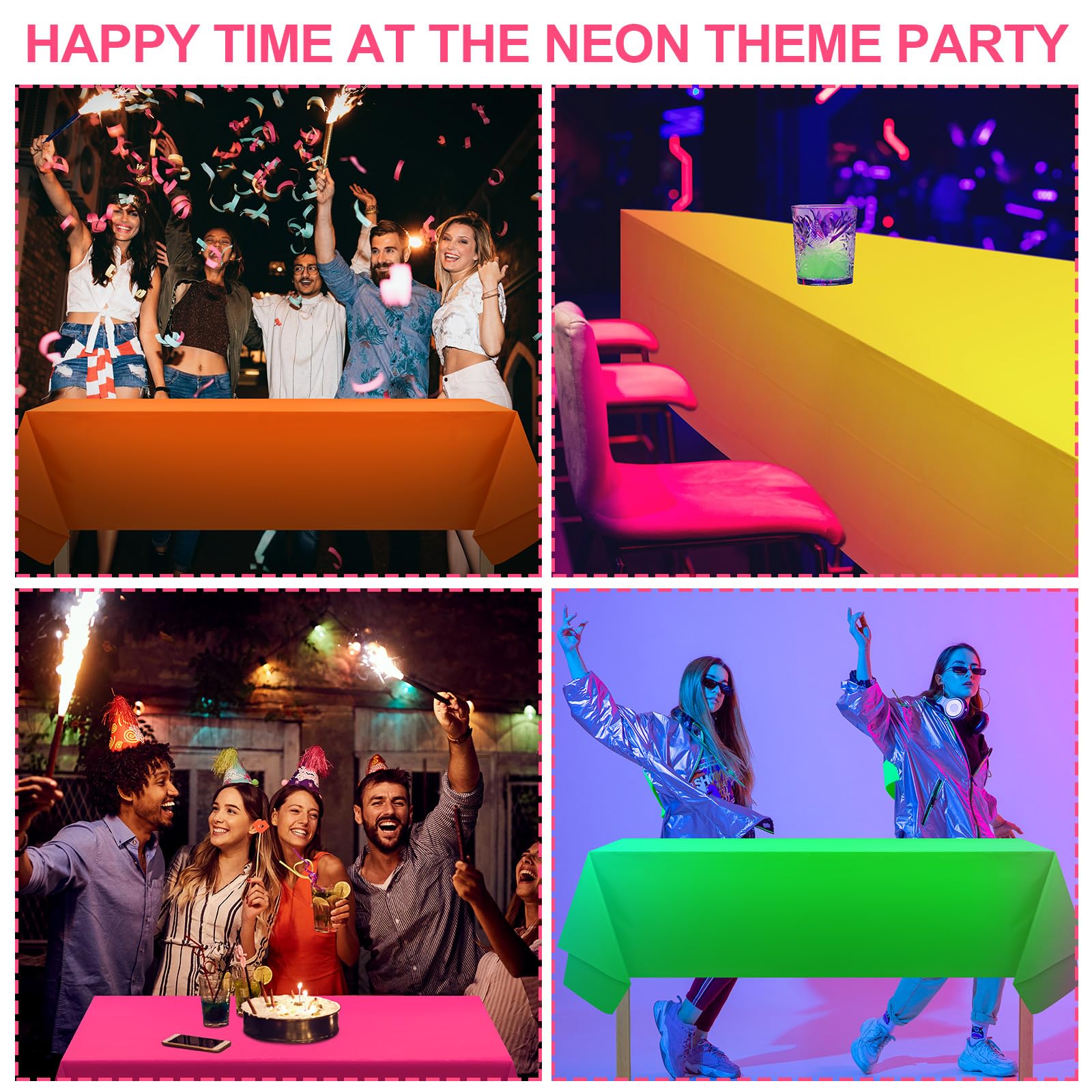 Peryiter neon yellow tablecloth brightens casual gatherings.