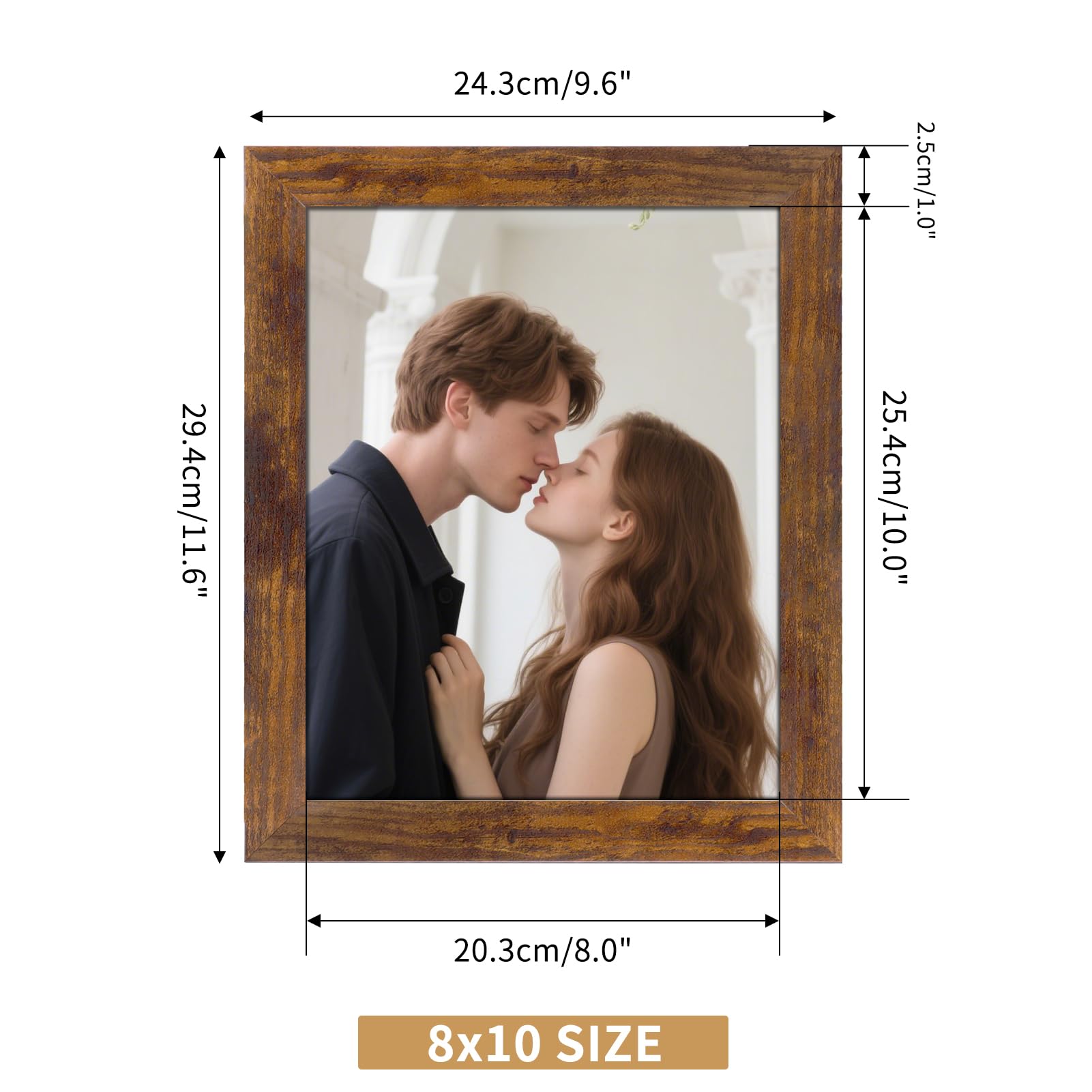 PETAFLOP 7-pack rustic brown frames display arranged for quick wall gallery setup.