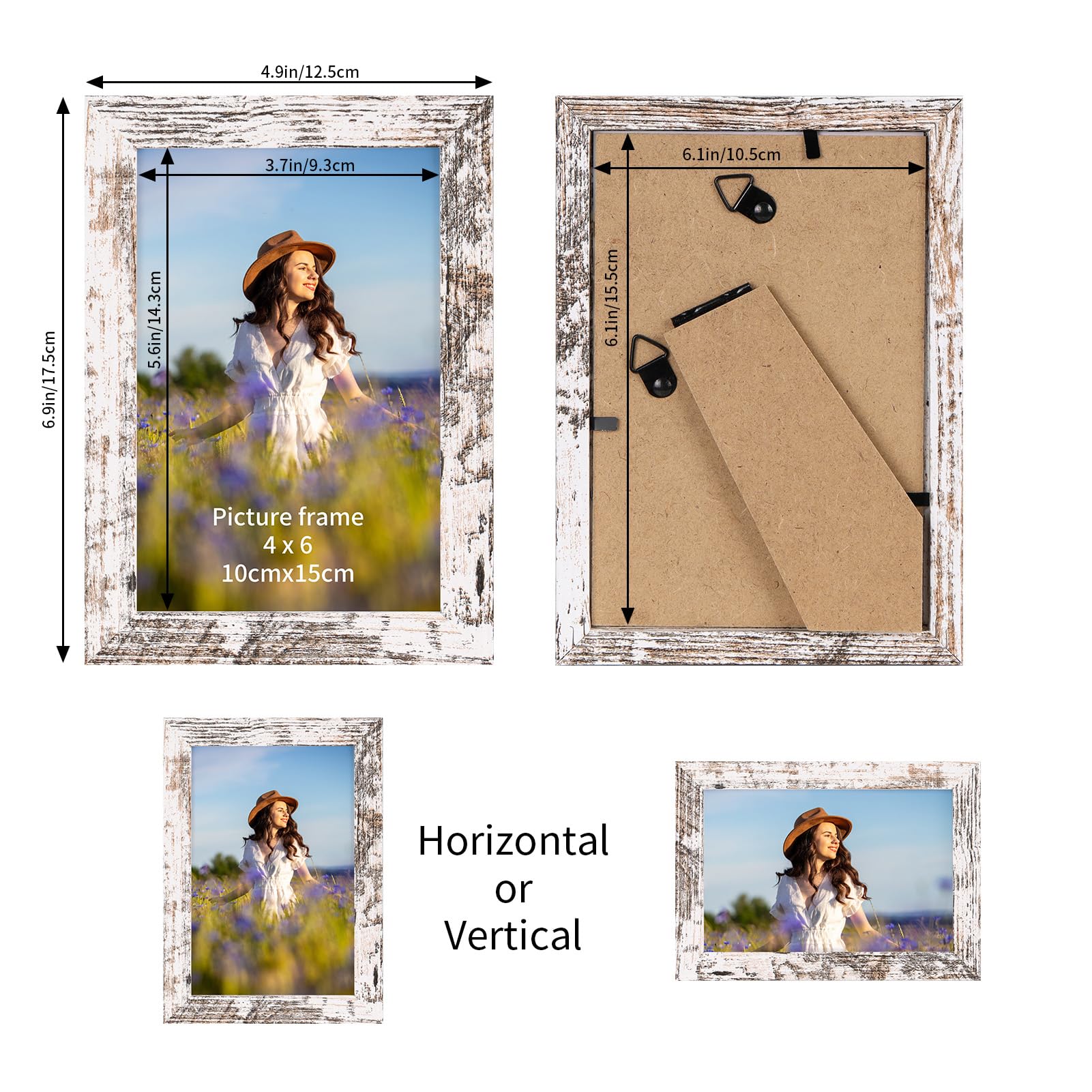 PETAFLOP white distressed frame closeup shows warm wood grain ideal for gallery walls.