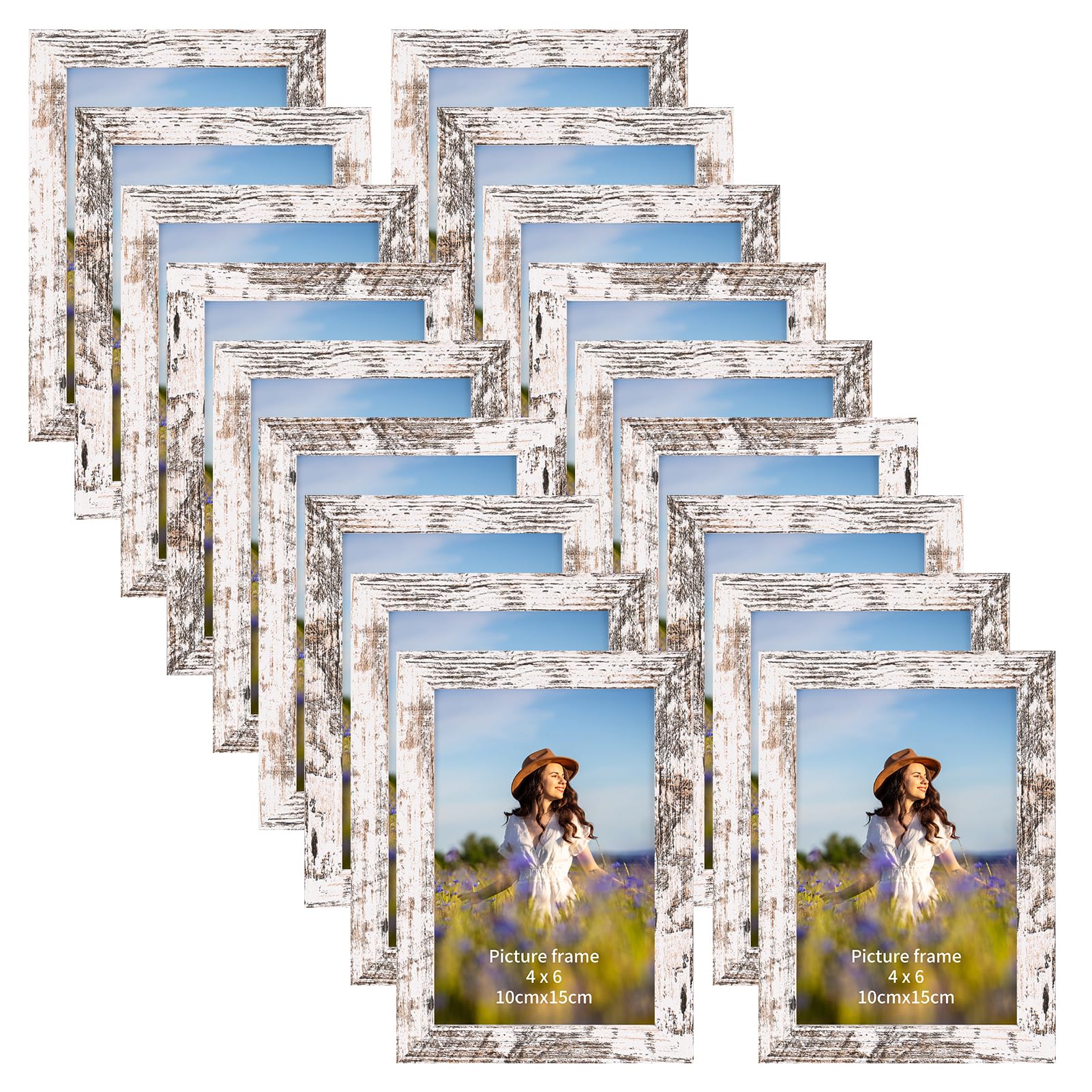 PETAFLOP wooden bulk 4x6 frames with white distressed finish for wall or tabletop display.