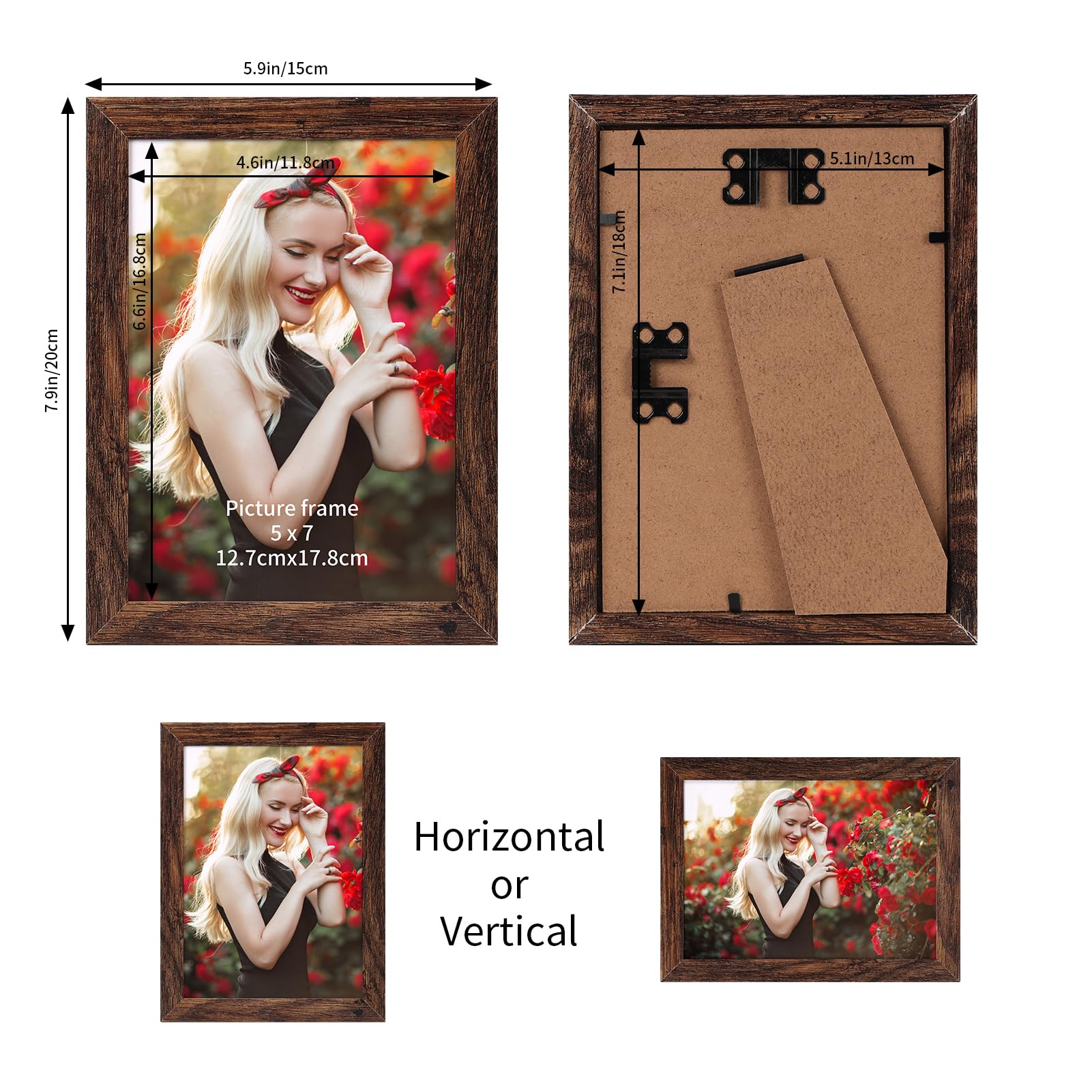PETAFLOP 5x7 wooden frame for tabletop display, perfect on desks and shelves.