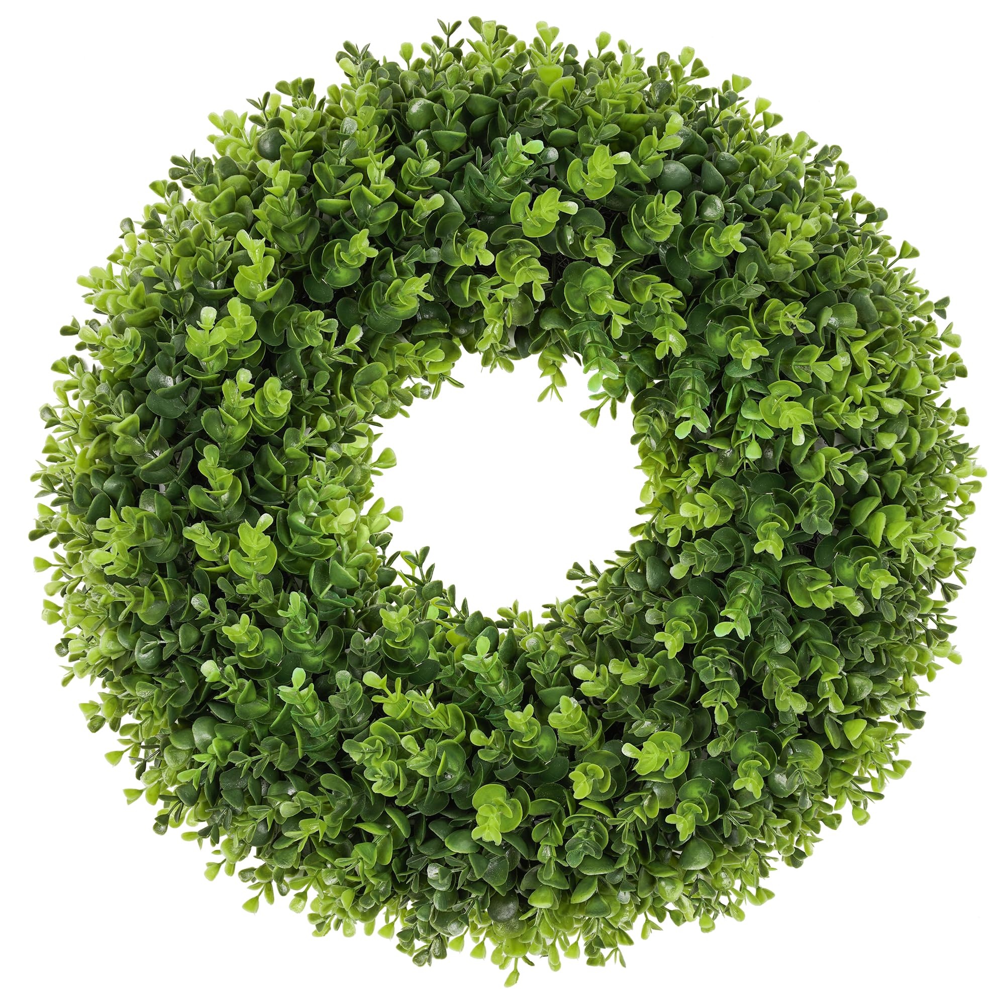Petalyn boxwood wreath close-up showing vibrant leaves for year-round charm.