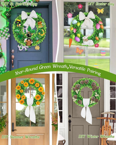 Petalyn boxwood wreath built-in hook simplifies hanging on any surface.