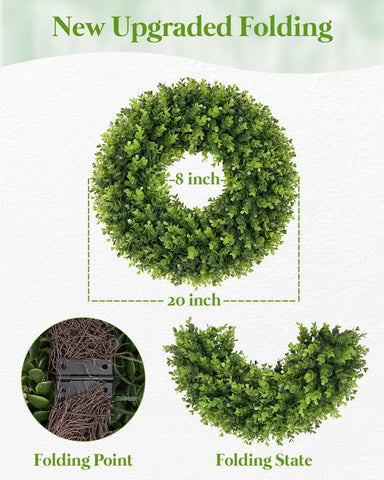 Petalyn boxwood wreath suitable for indoor and outdoor spaces.