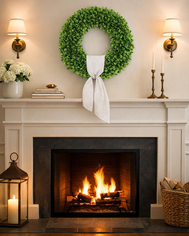 Petalyn boxwood wreath designed for indoors and outdoors, versatile decor.