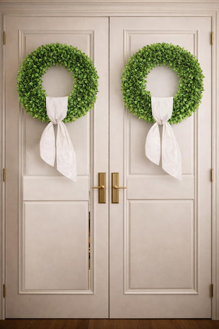 Petalyn boxwood wreath weatherproof UV-resistance for bright year-round display.