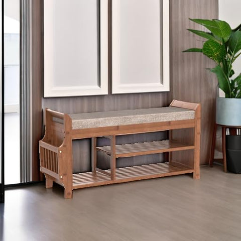 PETKABOO bamboo bench with tall side storage for boots or baskets.