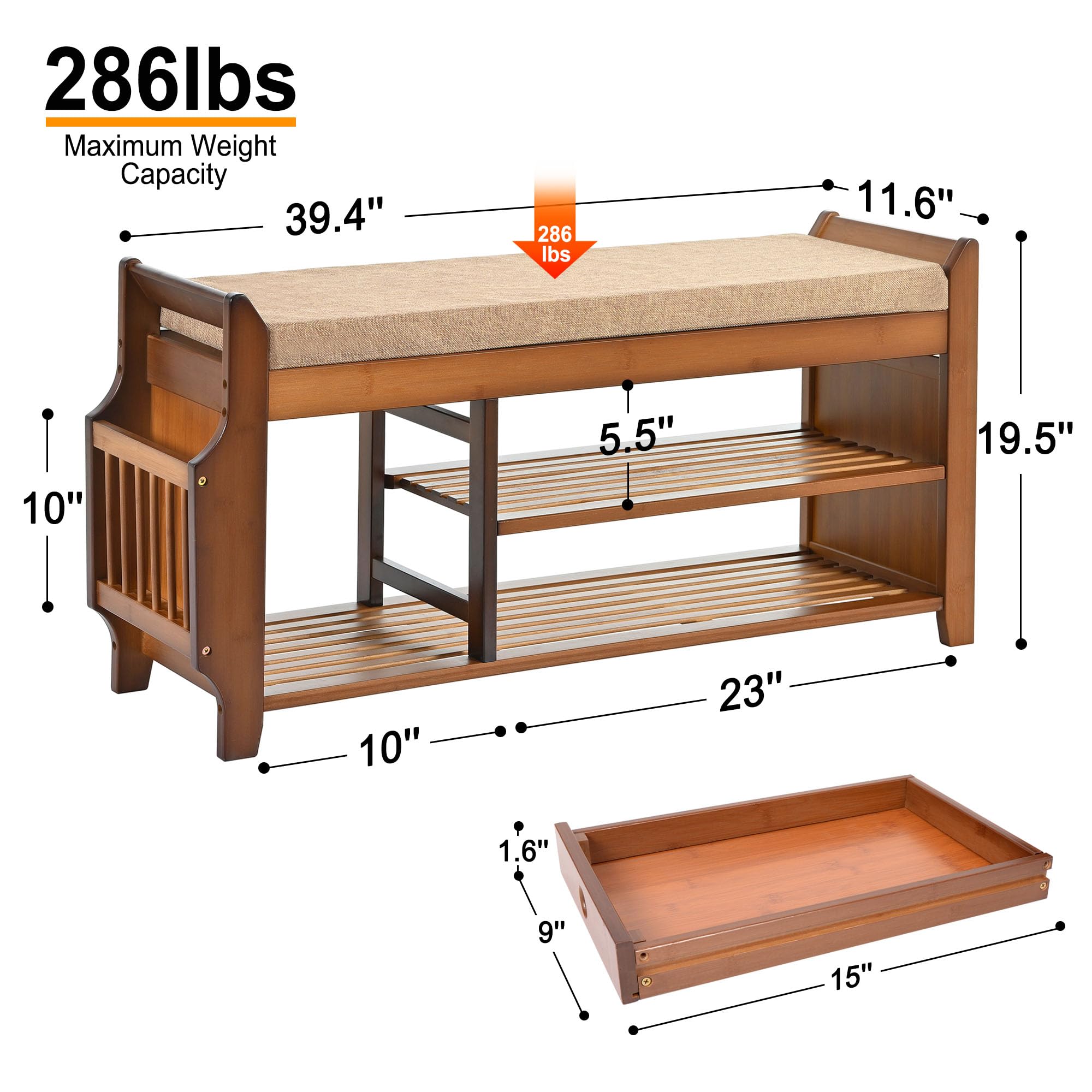 PETKABOO bench shows hidden drawer under seat for keys and essentials.