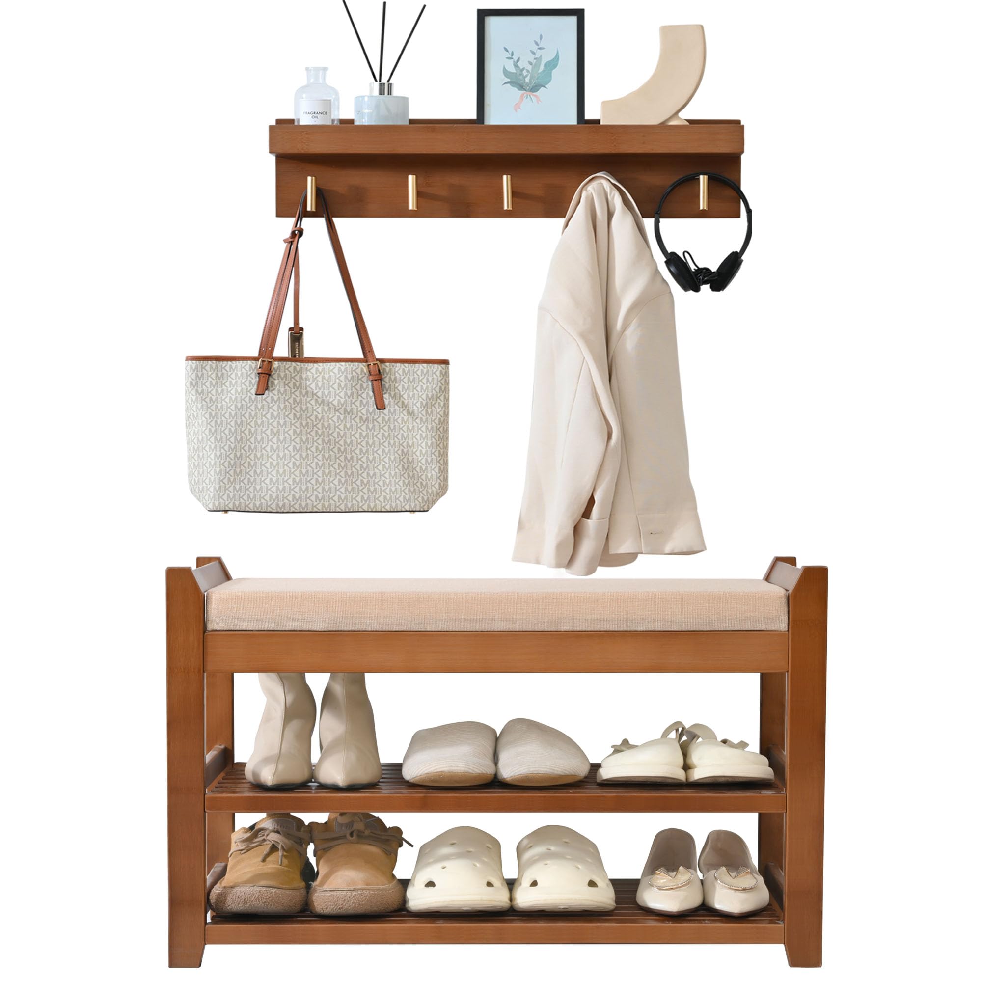 PETKABOO entryway bench with coat rack delivers 4-in-1 organization for the front door.