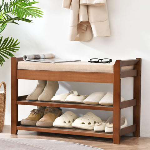 PETKABOO shoe rack bench cushioned-seat offers comfortable entryway seating.