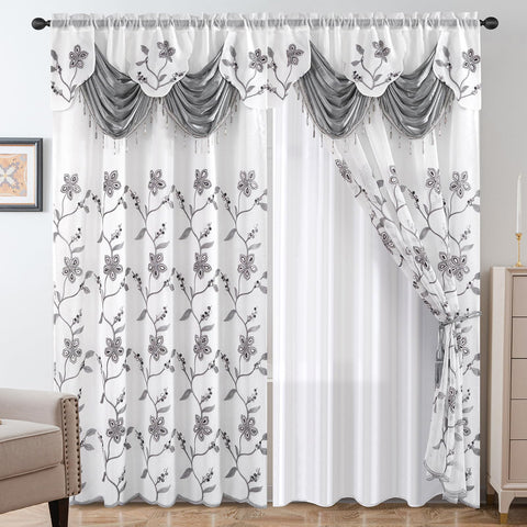 Petrichor embroidered sheer curtain two-panel set adds airy elegance to windows.