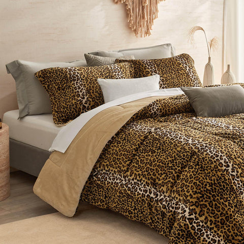 Petrichor leopard velvet flannel queen comforter delivers cozy warmth for chilly nights.
