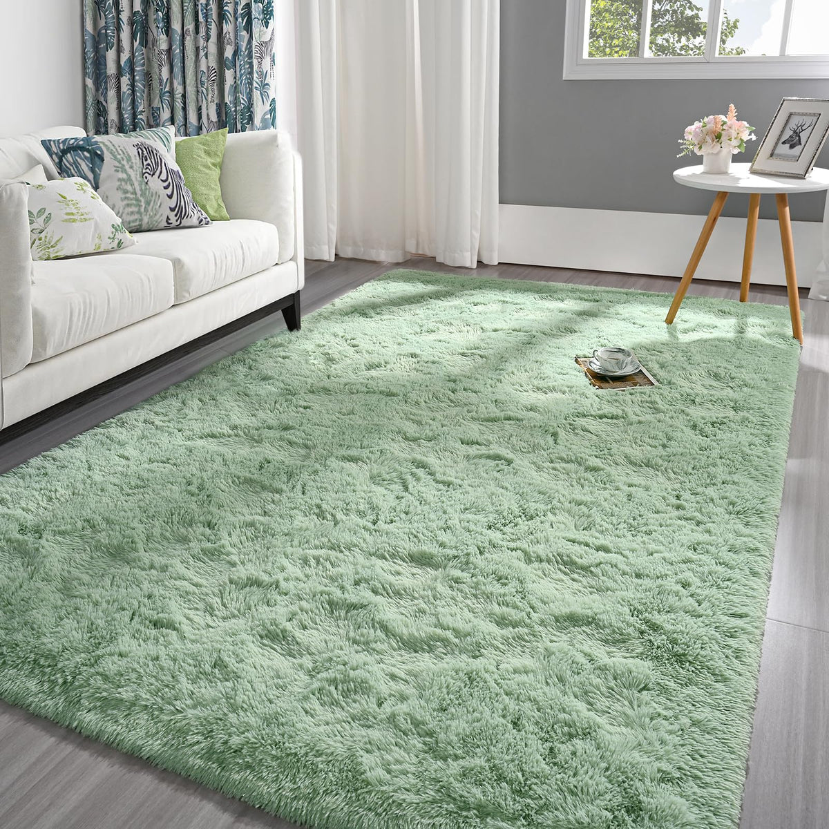 Pettop fluffy sage green rug 4x6 ft adds a cozy focal point to living rooms