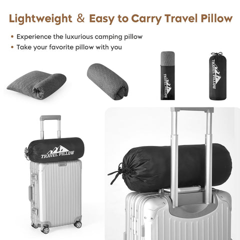 PEUJEW compact travel pillow with bag for easy packing