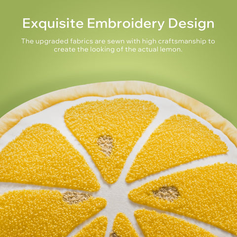 Phantoscope Lemon-shaped Throw Pillow fluffy filling shown for plump comfort.