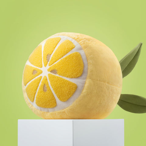 Phantoscope Lemon-shaped Throw Pillow front view with plush velvet texture for bright couch decor.