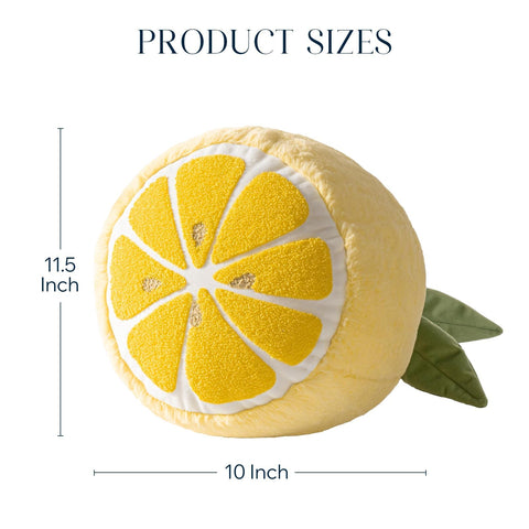 Phantoscope Lemon-shaped Throw Pillow side view captures cheerful color and whimsical charm.