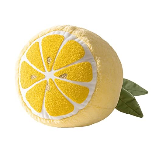 Phantoscope Lemon-shaped Throw Pillow velvet close-up highlights crisp stitching and softness.