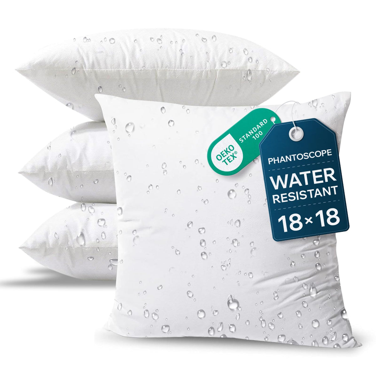 Phantoscope outdoor pillow insert 18x18 in four-pack for patio cushions.