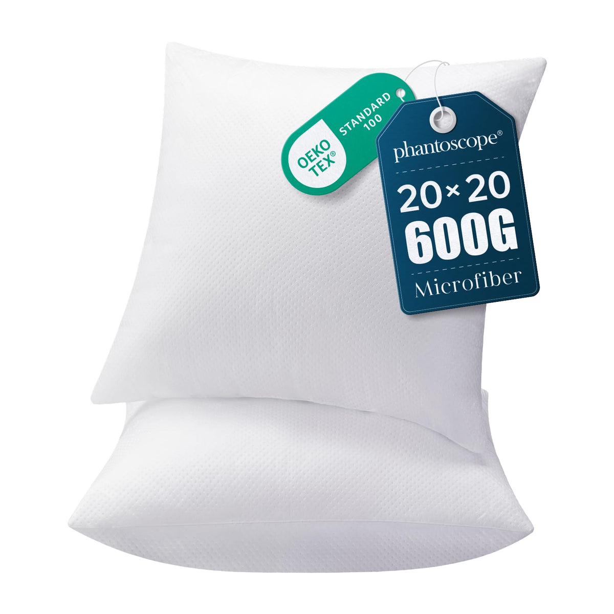 Phantoscope pillow inserts with virgin microfiber filling for lasting comfort.