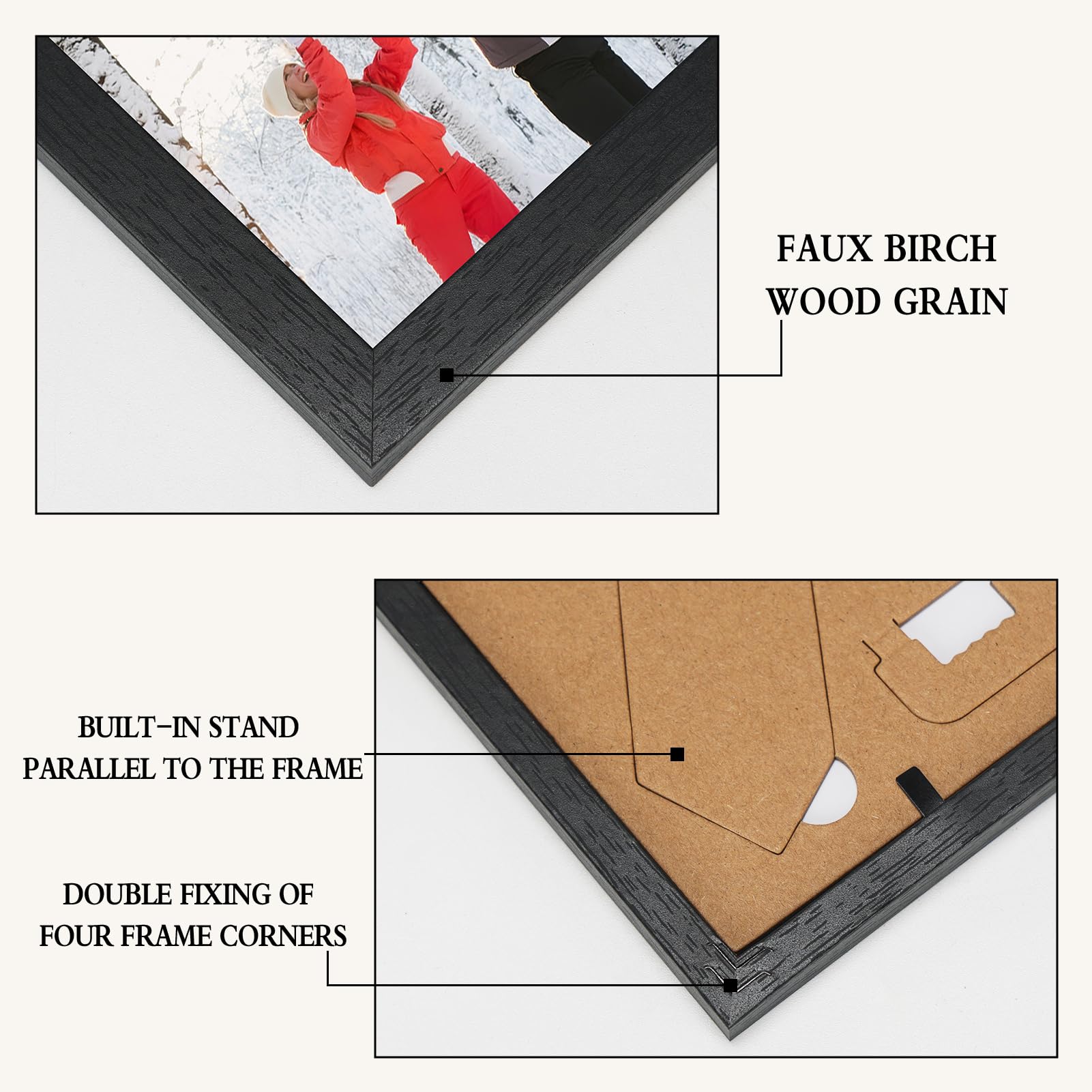 PHAREGE 5x7 frame features double-fixed corners for sturdy mounting.