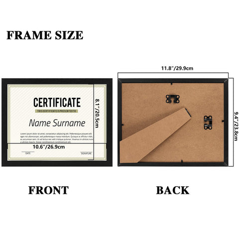 PHAREGE diploma frame back view; easy insert and wall-hanging capability.