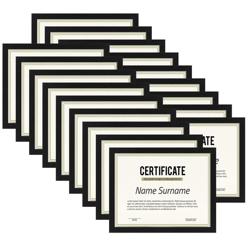 PHAREGE 8.5x11 diploma frame front view; sleek black finish highlights certificates.