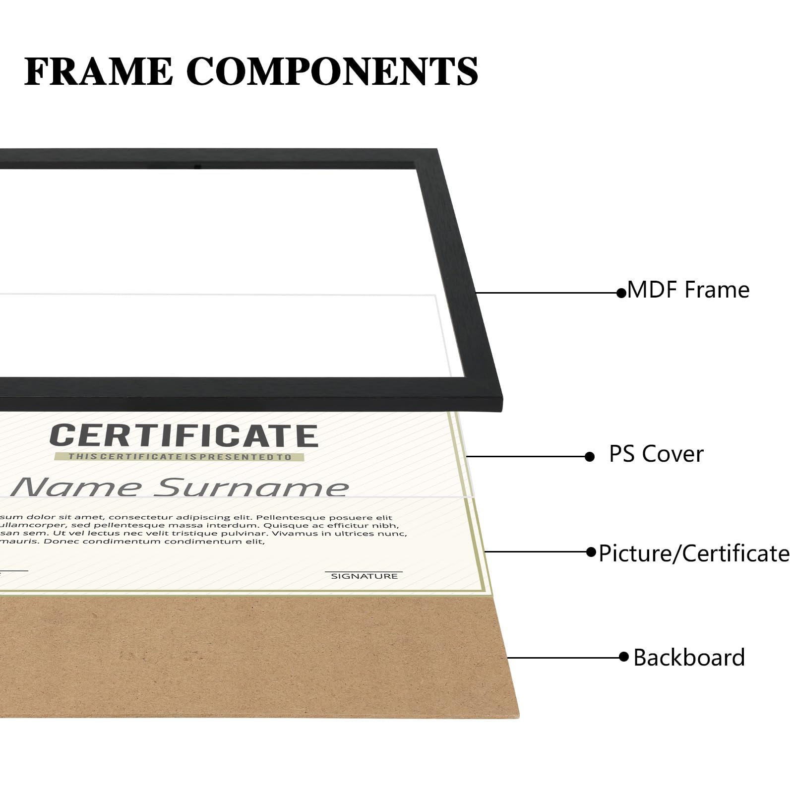 PHAREGE diploma frame wall-hanging option for vertical or horizontal display.