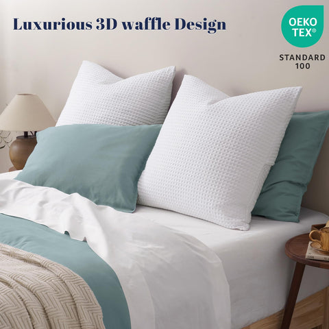 PHF 26x26 white euro shams front view adds refined decor to bedrooms.