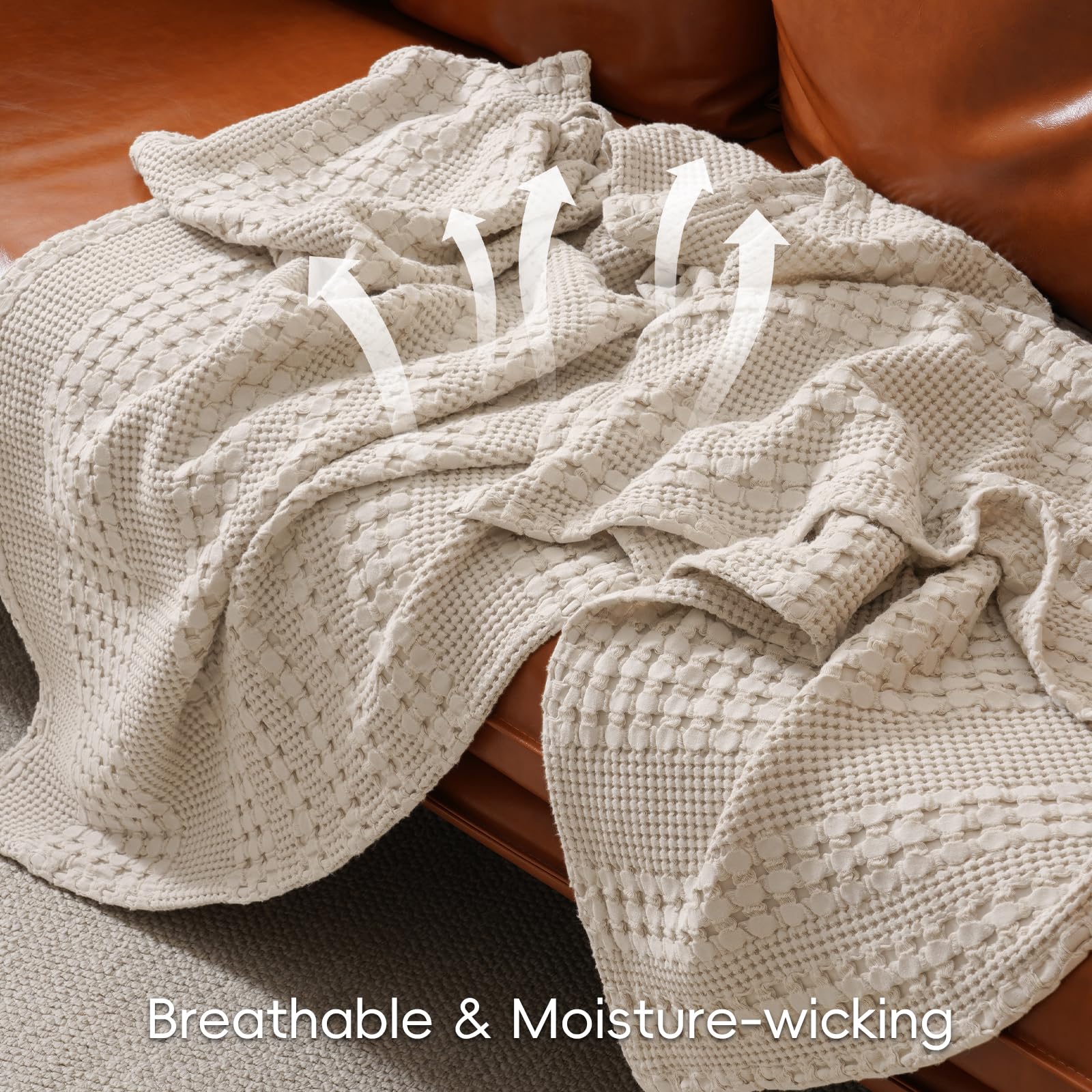 PHF waffle blanket laid on bedside for warm, calming ambiance.