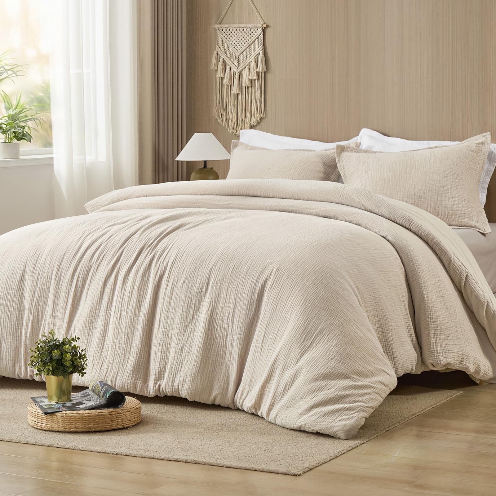 PHF Cotton Muslin Comforter Set King cover shows breathable fabric for year-round comfort