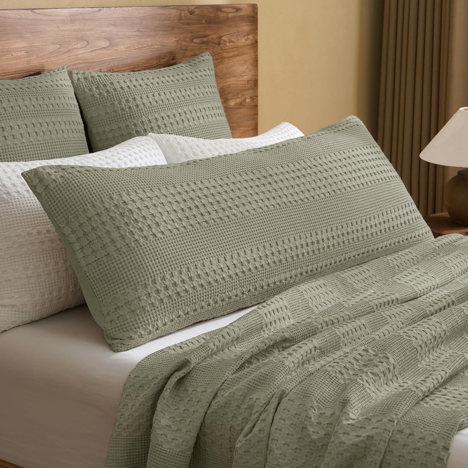 PHF cotton waffle body pillowcase front view showing breathable fabric for cooler nights