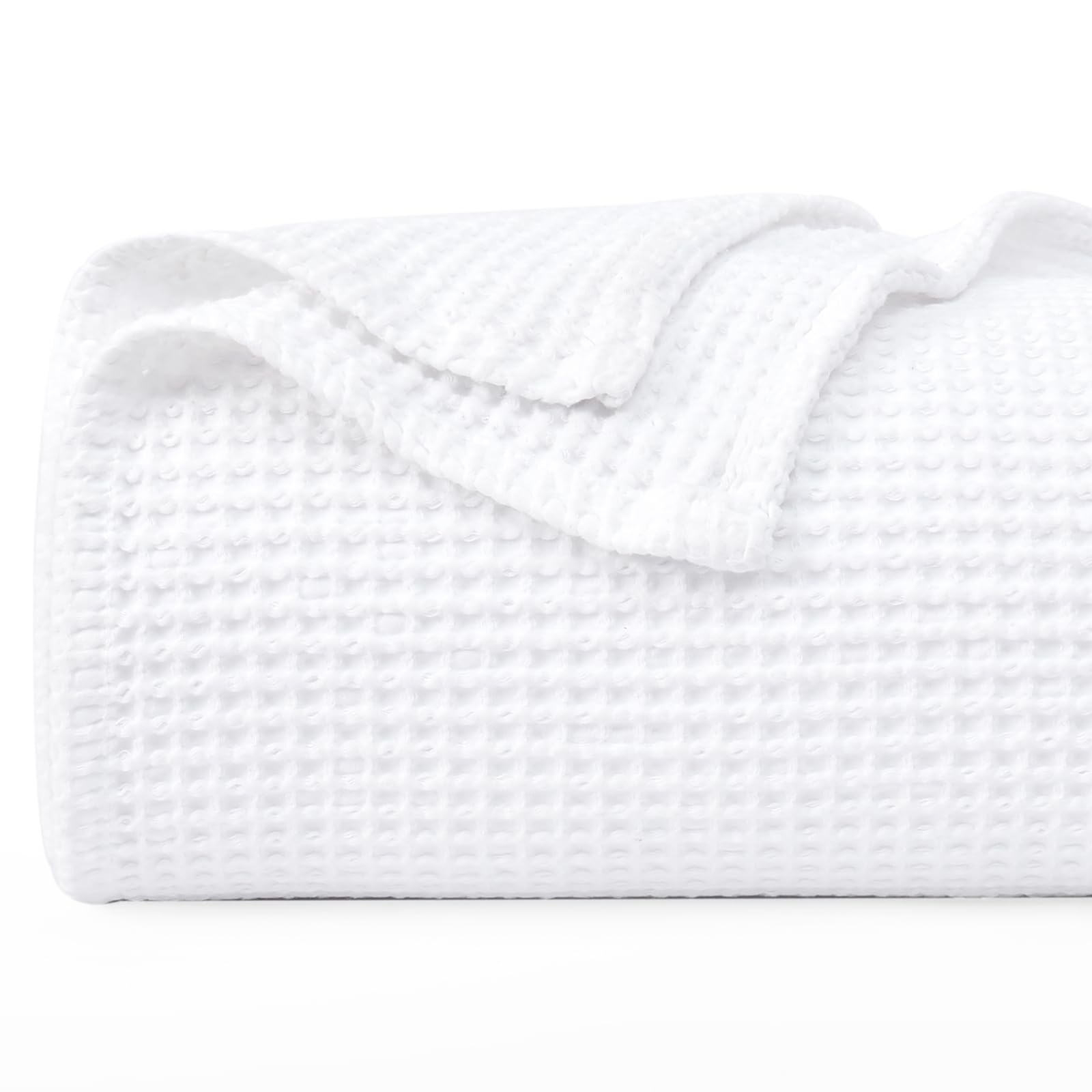 PHF pre-washed cotton waffle blanket twin white for soft, cozy skin feel.
