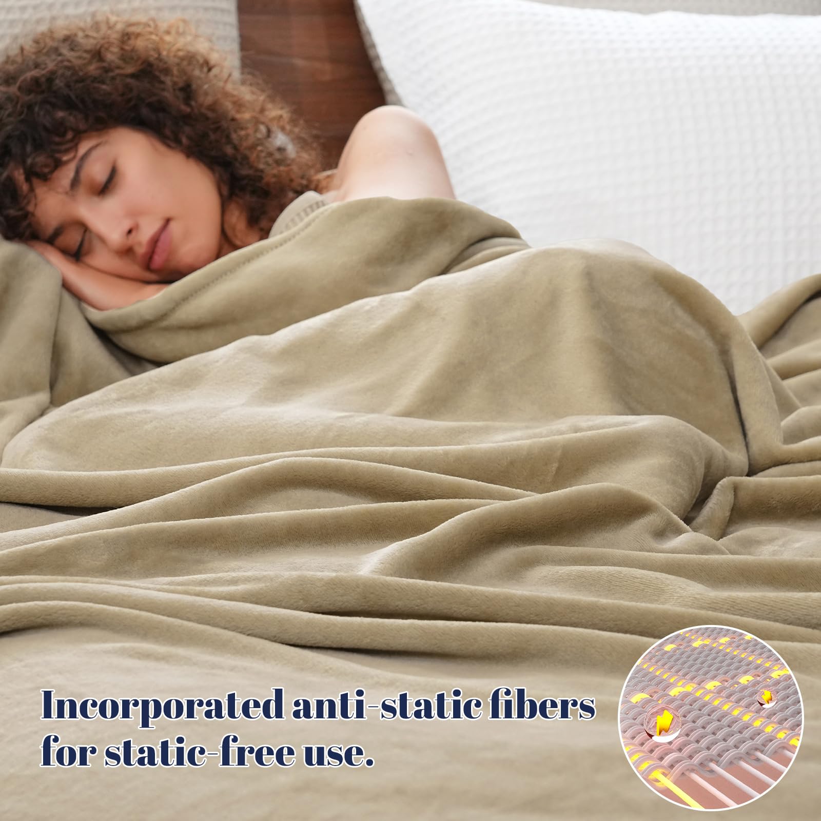 PHF Ultra-Soft fleece blanket on a bed demonstrating queen size and drape