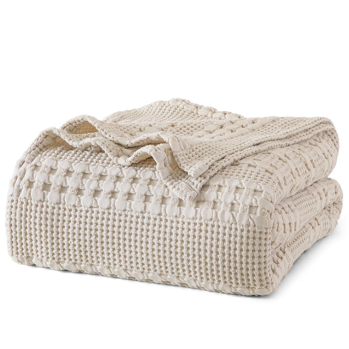 PHF waffle blanket soft touch draped on bed for cozy comfort.
